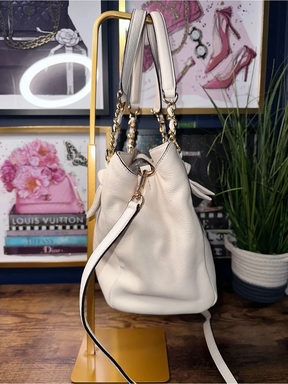 Tory Burch Harper Leather Satchel Ivory Cream Crossbody Bag